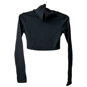Long Sleeve Crop Turtleneck Black Sleek Smooth Fabric by Shein Size XS